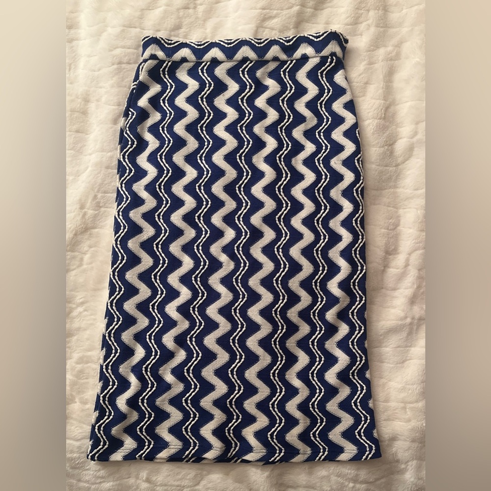 & Other Stories crochet midi pencil skirt in a blue and white disco pattern 6